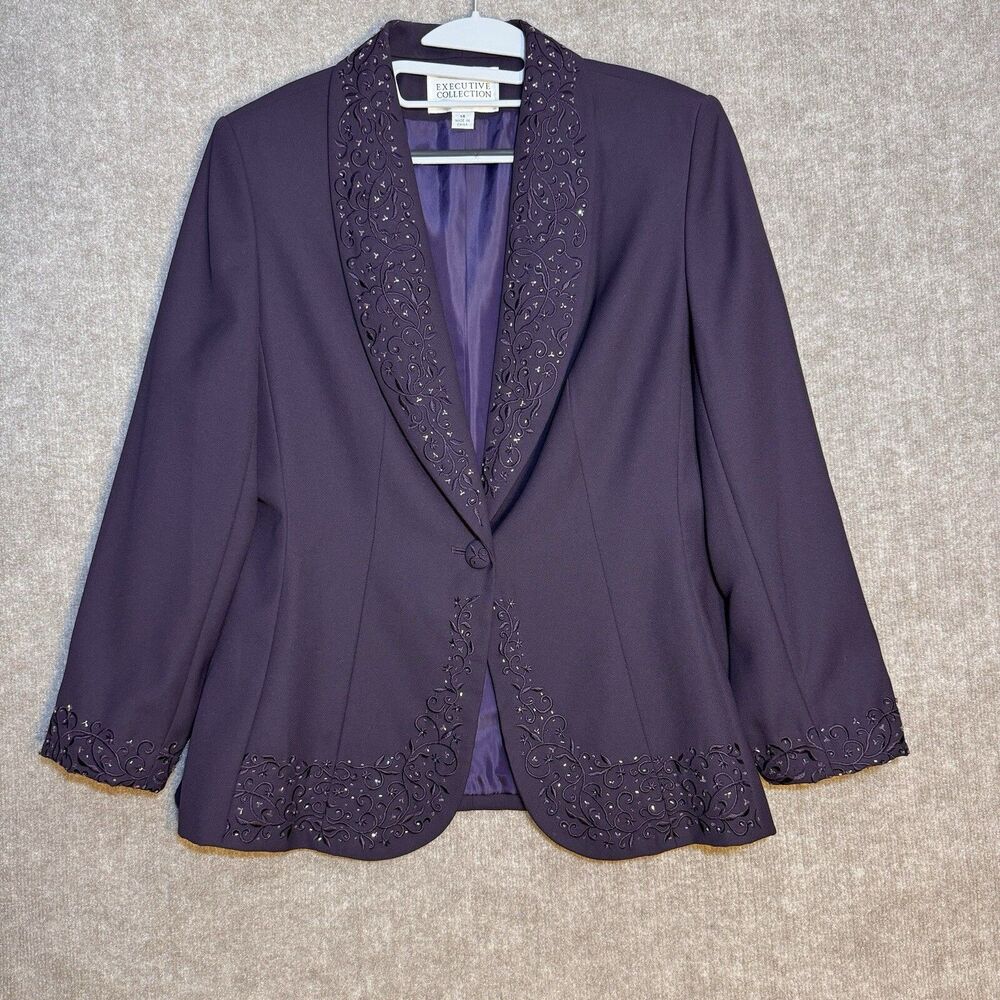 Executive Collection Sz 14 Beaded Embroidered 1-Button Blazer Cocktail Evening